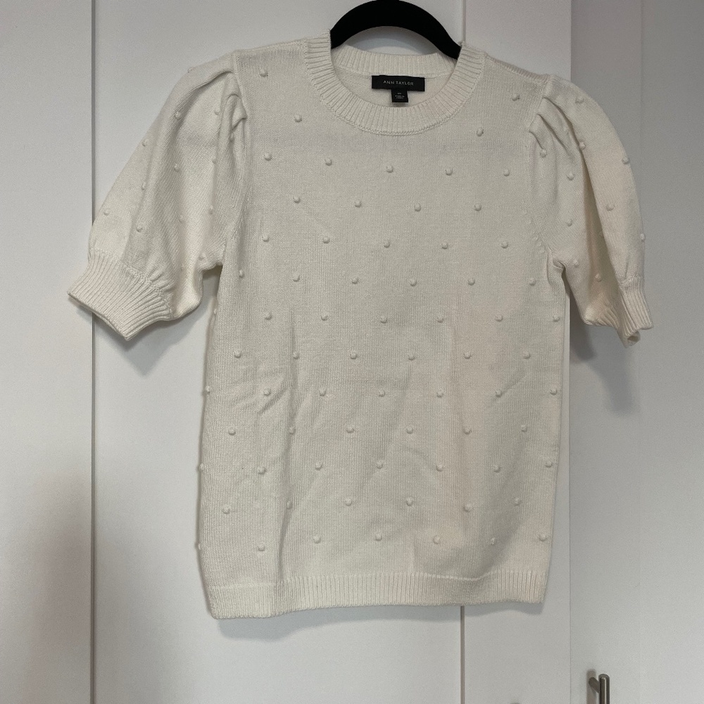 Ann Taylor Popcorn Stitch Puff Sleeve Sweater Tee